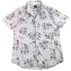 J.B. Holt Standard Men's Med Short Sleeve Floral Button-Down Shirt Gray Purple
